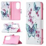For Huawei P50 Pro Colored Drawing Pattern Horizontal Flip Leather Case with Holder & Card Slots & Wallet(Peach Blossom Butterfly)