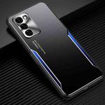 For OPPO A55 5G Blade Series TPU Frame + Titanium Alloy Sand Blasting Technology Backplane + Color Aluminum Alloy Decorative Edge Mobile Phone Protective Shell(Black + Blue)