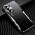 For OPPO A55 5G Blade Series TPU Frame + Titanium Alloy Sand Blasting Technology Backplane + Color Aluminum Alloy Decorative Edge Mobile Phone Protective Shell(Black + Silver)