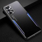 For OPPO Realme X7 Pro Blade Series TPU Frame + Titanium Alloy Sand Blasting Technology Backplane + Color Aluminum Alloy Decorative Edge Mobile Phone Protective Shell(Black + Blue)