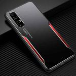 For OPPO Reno3 Pro Blade Series TPU Frame + Titanium Alloy Sand Blasting Technology Backplane + Color Aluminum Alloy Decorative Edge Mobile Phone Protective Shell(Black + Red)