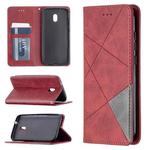 For Nokia C1 Plus Rhombus Texture Horizontal Flip Magnetic Leather Case with Holder & Card Slots(Red)