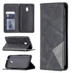 For Nokia C1 Plus Rhombus Texture Horizontal Flip Magnetic Leather Case with Holder & Card Slots(Black)