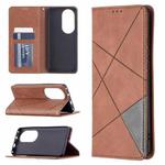 For Huawei P50 Pro Rhombus Texture Horizontal Flip Magnetic Leather Case with Holder & Card Slots(Brown)
