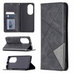 For Huawei P50 Pro Rhombus Texture Horizontal Flip Magnetic Leather Case with Holder & Card Slots(Black)
