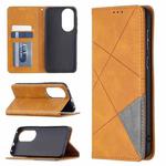 For Huawei P50 Rhombus Texture Horizontal Flip Magnetic Leather Case with Holder & Card Slots(Yellow)