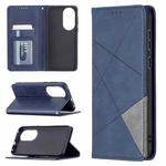 For Huawei P50 Rhombus Texture Horizontal Flip Magnetic Leather Case with Holder & Card Slots(Blue)