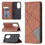 For Huawei P50 Rhombus Texture Horizontal Flip Magnetic Leather Case with Holder & Card Slots(Brown)