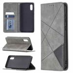 For Samsung Galaxy A02 Rhombus Texture Horizontal Flip Magnetic Leather Case with Holder & Card Slots(Grey)