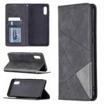 For Samsung Galaxy A02 Rhombus Texture Horizontal Flip Magnetic Leather Case with Holder & Card Slots(Black)
