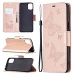 For LG K42 Two Butterflies Embossing Pattern Horizontal Flip Leather Case with Holder & Card Slot & Wallet & Lanyard(Rose Gold)