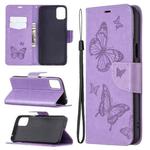 For LG K42 Two Butterflies Embossing Pattern Horizontal Flip Leather Case with Holder & Card Slot & Wallet & Lanyard(Purple)