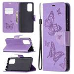 For Xiaomi Redmi Note 10 Pro Two Butterflies Embossing Pattern Horizontal Flip Leather Case with Holder & Card Slot & Wallet & Lanyard(Purple)