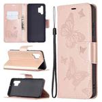 For Samsung Galaxy A32 4G Two Butterflies Embossing Pattern Horizontal Flip Leather Case with Holder & Card Slot & Wallet & Lanyard(Rose Gold)