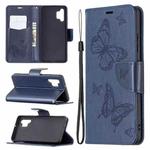 For Samsung Galaxy A32 4G Two Butterflies Embossing Pattern Horizontal Flip Leather Case with Holder & Card Slot & Wallet & Lanyard(Dark Blue)