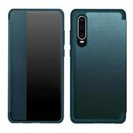 For Huawei P30 Pro Magnetic Side Window View Shockproof Horizontal Flip Leather Smart Case(Cyan)