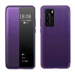 For Huawei P40 Magnetic Side Window View Shockproof Horizontal Flip Leather Smart Case(Purple)