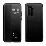 For Huawei P40 Magnetic Side Window View Shockproof Horizontal Flip Leather Smart Case(Black)