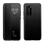 For Huawei P40 Pro Magnetic Side Window View Shockproof Horizontal Flip Leather Smart Case(Black)
