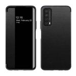 For Huawei P Smart 2021 Magnetic Side Window View Shockproof Horizontal Flip Leather Smart Case(Black)