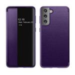 For Samsung Galaxy S21+ 5G Magnetic Side Window View Shockproof Horizontal Flip Leather Case(Purple)