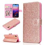 For Samsung Galaxy A02 (EU Version) Glitter Powder Horizontal Flip Leather Case with Card Slots & Holder & Photo Frame & Wallet(Rose Gold)