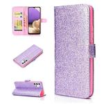 For Samsung Galaxy A32 4G Glitter Powder Horizontal Flip Leather Case with Card Slots & Holder & Photo Frame & Wallet(Purple)