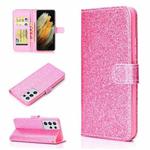 For Samsung Galaxy S21 Ultra 5G Glitter Powder Horizontal Flip Leather Case with Card Slots & Holder & Photo Frame & Wallet(Pink)