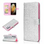 For Samsung Galaxy S21 Ultra 5G Glitter Powder Horizontal Flip Leather Case with Card Slots & Holder & Photo Frame & Wallet(Silver)