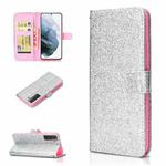 For Samsung Galaxy S21+ 5G Glitter Powder Horizontal Flip Leather Case with Card Slots & Holder & Photo Frame & Wallet(Silver)