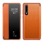 For Huawei P30 Magnetic Side Window View Shockproof Horizontal Flip Leather Smart Case(Orange)
