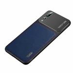 For Huawei P20 Pro Frosted Metal + Leather Texture Protective Case (Blue)