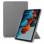 For Samsung Galaxy Tab S7 FE T730 / T735 / Tab S7+ / T970 / T975 Cloth Texture Multi-folding Leather Tablet Case with Holder & Sleep / Wake-up(Grey)