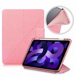 For iPad Air 2022 / 2020 10.9 / Pro 11 (2018) Cloth Texture Multi-folding Horizontal Flip PU Leather Shockproof Case with Holder & Sleep / Wake-up Function(Pink)
