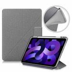 For iPad Air 2022 / 2020 10.9 / Pro 11 (2018) Cloth Texture Multi-folding Horizontal Flip PU Leather Shockproof Case with Holder & Sleep / Wake-up Function(Grey)