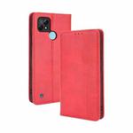 For OPPO Realme C21 Magnetic Buckle Retro Crazy Horse Texture Horizontal Flip Leather Case with Holder & Card Slots & Photo Frame(Red)