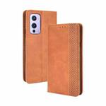 For OnePlus 9 (Europe and America Version) Magnetic Buckle Retro Crazy Horse Texture Horizontal Flip Leather Case with Holder & Card Slots & Photo Frame(Brown)