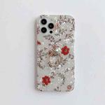 For iPhone 12 mini Shell Pattern Protective Case with Rotating Holder (Little Red Flower)