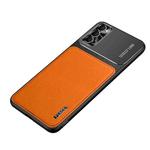 For OPPO Reno4 Pro Frosted Metal + Leather Texture Protective Case(Orange)