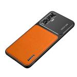 For vivo X50 Frosted Metal + Leather Texture Protective Case(Orange)