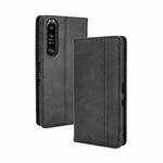 For Sony Xperia 1 III Magnetic Buckle Retro Crazy Horse Texture Horizontal Flip Leather Case with Holder & Card Slots & Photo Frame(Black)