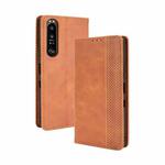 For Sony Xperia 1 III Magnetic Buckle Retro Crazy Horse Texture Horizontal Flip Leather Case with Holder & Card Slots & Photo Frame(Brown)