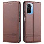 For Xiaomi Redmi K40 AZNS Magnetic Calf Texture Horizontal Flip Leather Case with Card Slots & Holder & Wallet(Dark Brown)