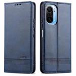 For Xiaomi Redmi K40 AZNS Magnetic Calf Texture Horizontal Flip Leather Case with Card Slots & Holder & Wallet(Dark Blue)