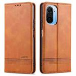 For Xiaomi Poco F3 AZNS Magnetic Calf Texture Horizontal Flip Leather Case with Card Slots & Holder & Wallet(Light Brown)