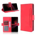 For Sony Xperia 1 III Skin Feel Calf Pattern Horizontal Flip Leather Case with Holder & Card Slots & Photo Frame(Red)