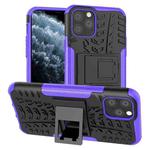 For iPhone 11 Pro Tire Texture TPU + PC Shockproof Case with Holder(Purple)