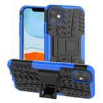 For iPhone 11 Tire Texture TPU + PC Shockproof Case with Holder(Blue)