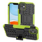 For iPhone 11 Tire Texture TPU + PC Shockproof Case with Holder(Green)
