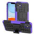 For iPhone 11 Tire Texture TPU + PC Shockproof Case with Holder(Purple)